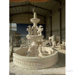 Large Size White Marble Cherb and Horse Water Fountain